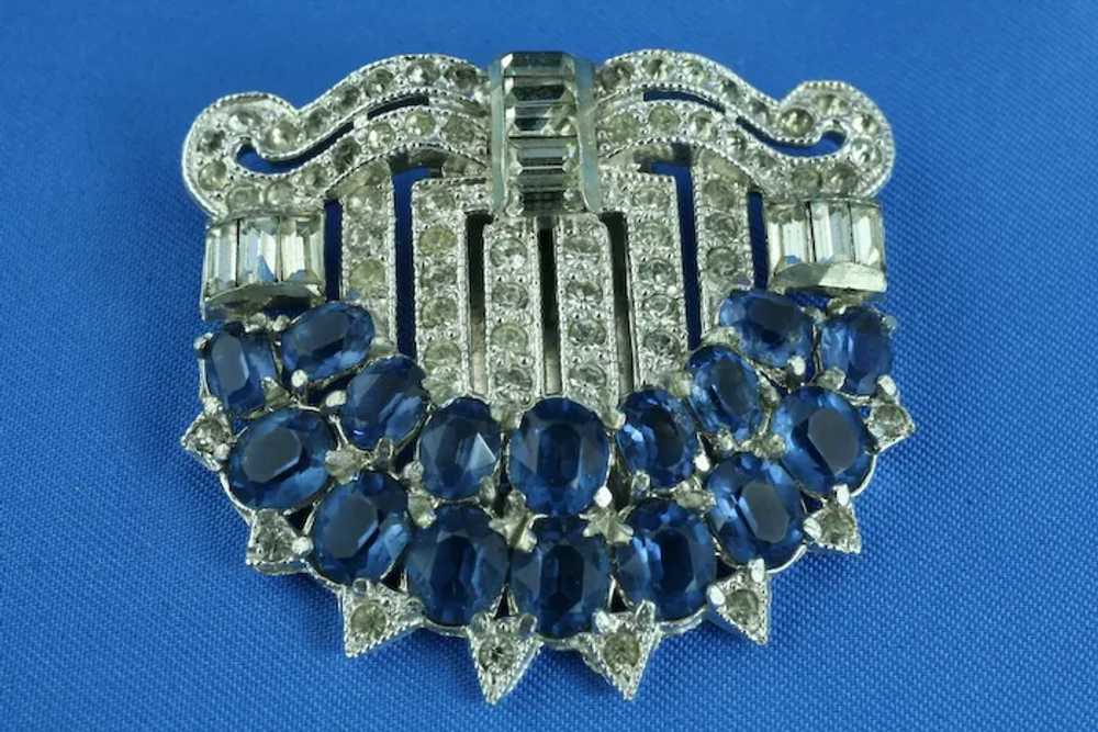 1930's/1940's Art Deco Blue and Clear Rhinestone … - image 5
