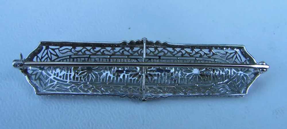 Antique 14K White Gold Filigree Diamond Brooch Ci… - image 2