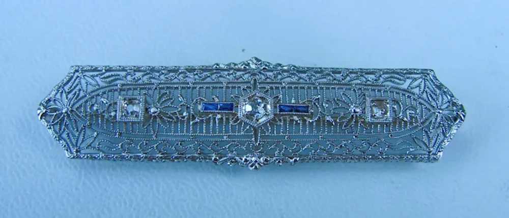 Antique 14K White Gold Filigree Diamond Brooch Ci… - image 3