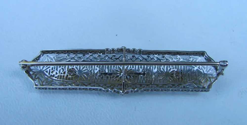 Antique 14K White Gold Filigree Diamond Brooch Ci… - image 4