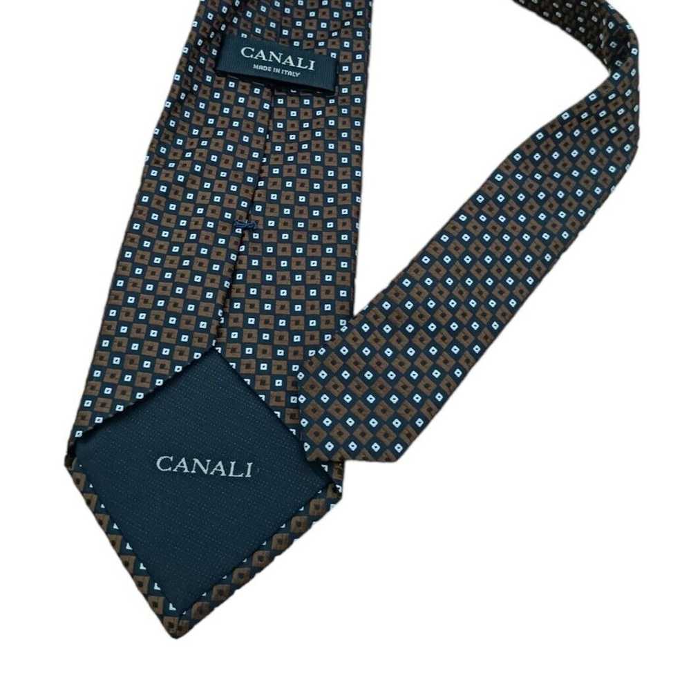 Canali CANALI Brown Geometric Silk Tie ITALY 58"/… - image 4