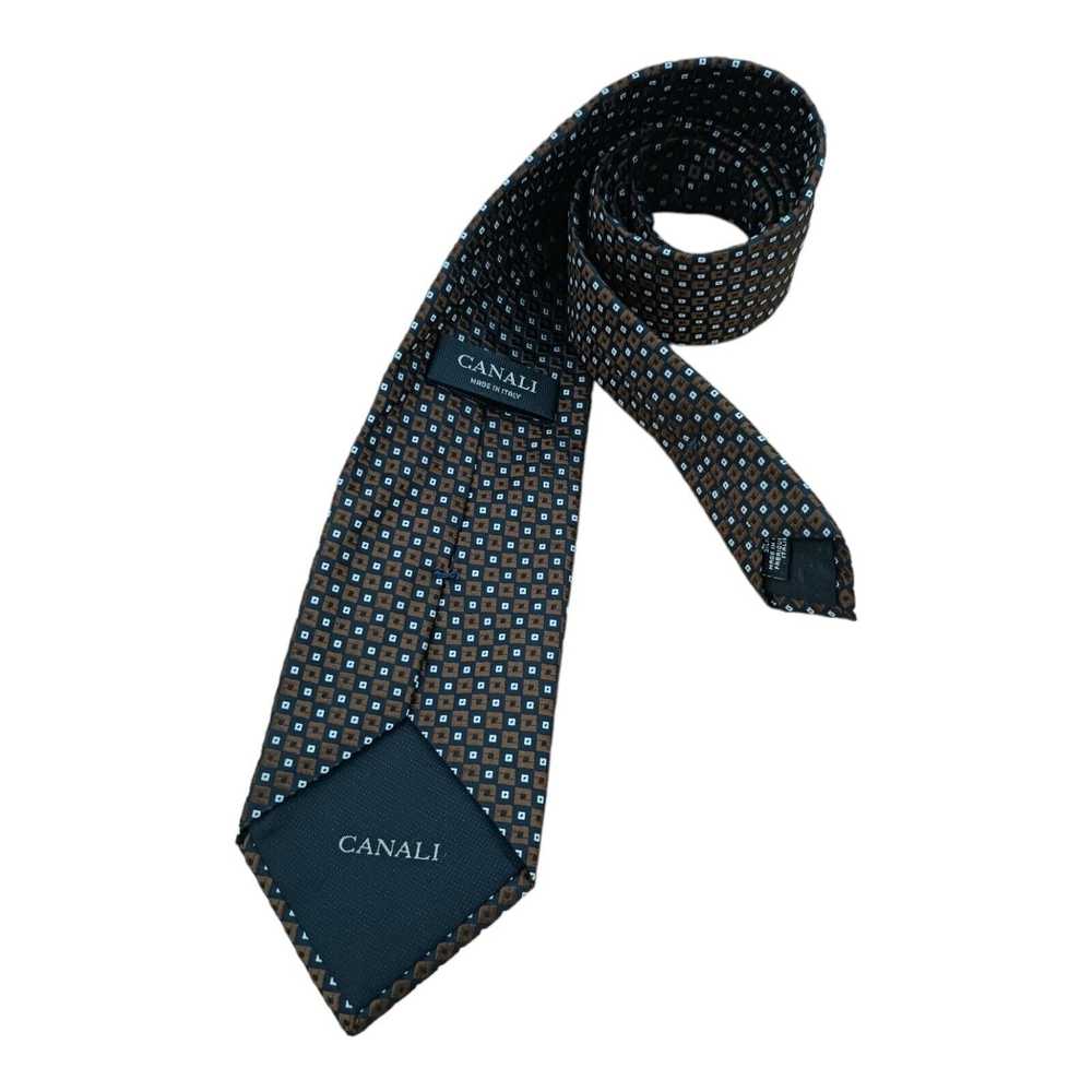 Canali CANALI Brown Geometric Silk Tie ITALY 58"/… - image 5