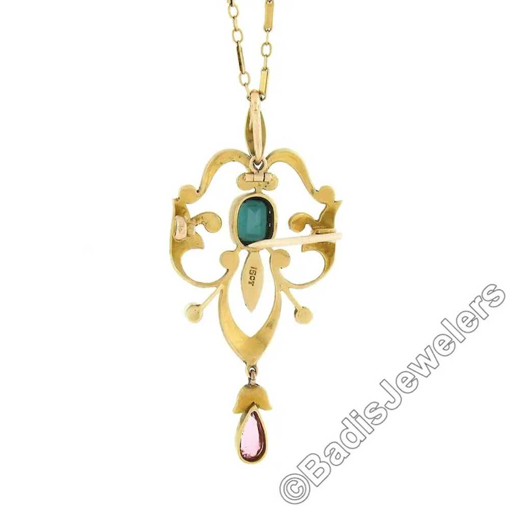 Antique Victorian 15K Gold Tourmaline Seed Pearl … - image 5