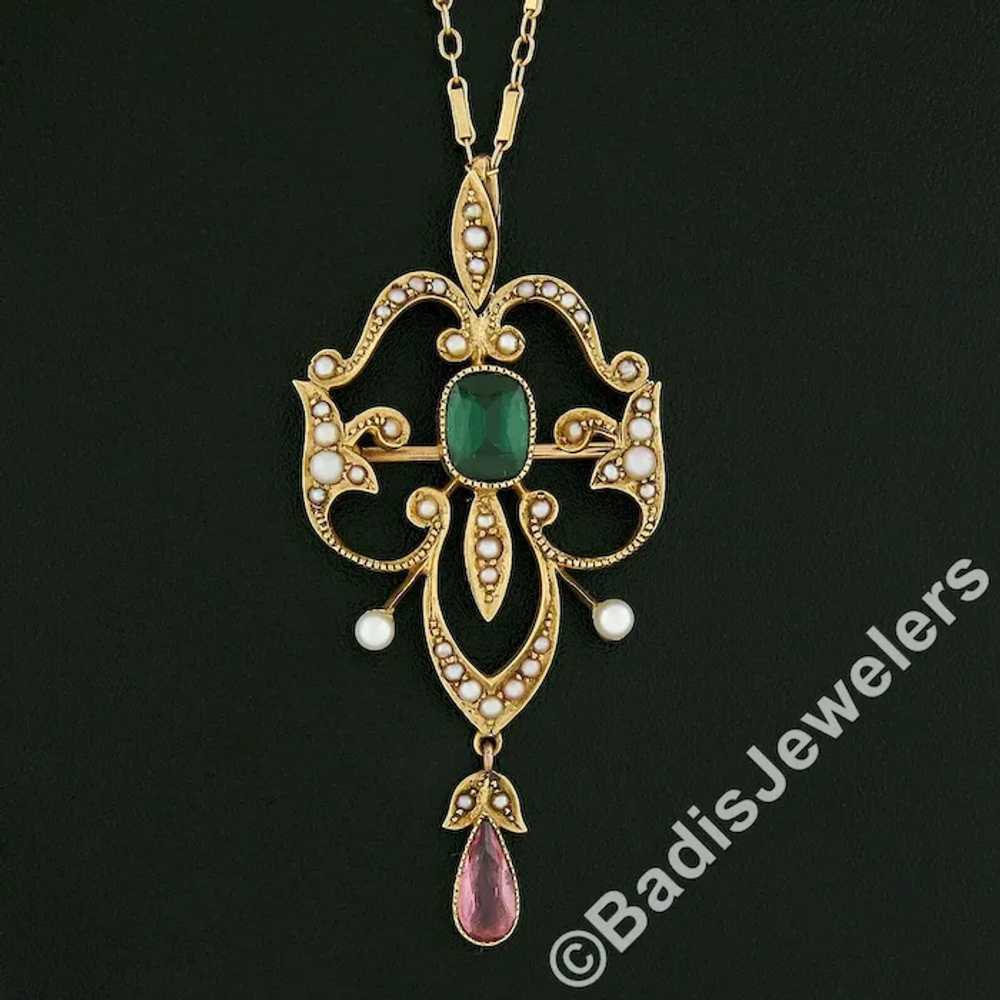 Antique Victorian 15K Gold Tourmaline Seed Pearl … - image 6