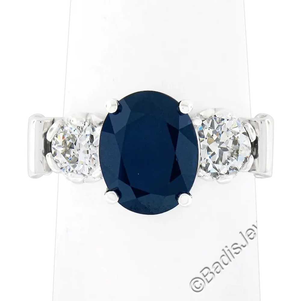 Vintage Platinum 4.95ct GIA Oval Dark Blue Sapphi… - image 1