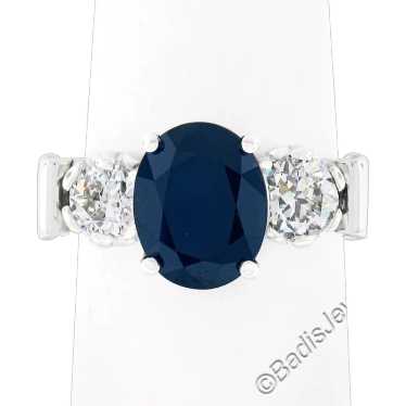 Vintage Platinum 4.95ct GIA Oval Dark Blue Sapphi… - image 1