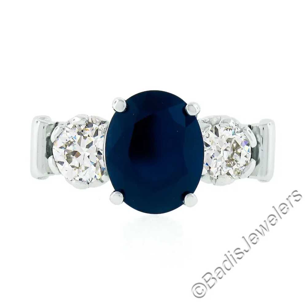 Vintage Platinum 4.95ct GIA Oval Dark Blue Sapphi… - image 2