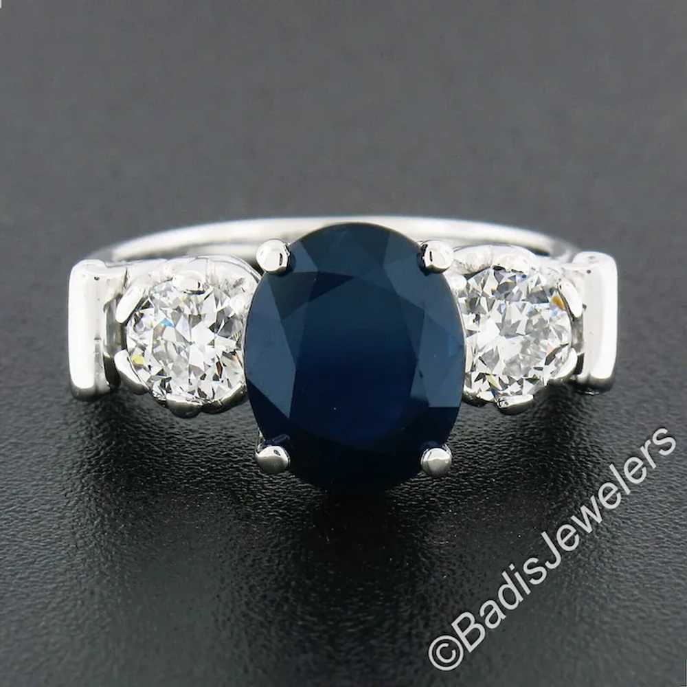 Vintage Platinum 4.95ct GIA Oval Dark Blue Sapphi… - image 7