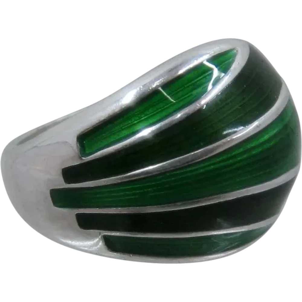 David Andersen Sterling Green Enamel Ring Sz 6 1/… - image 1