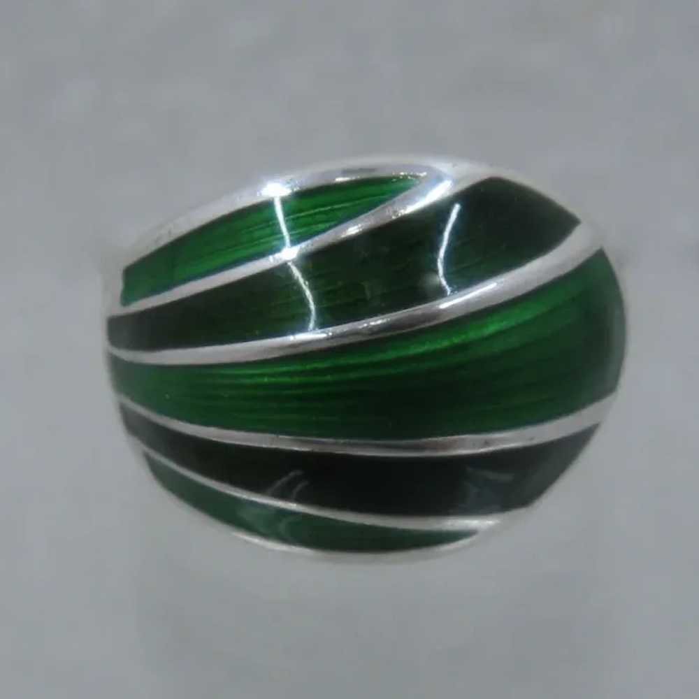 David Andersen Sterling Green Enamel Ring Sz 6 1/… - image 2