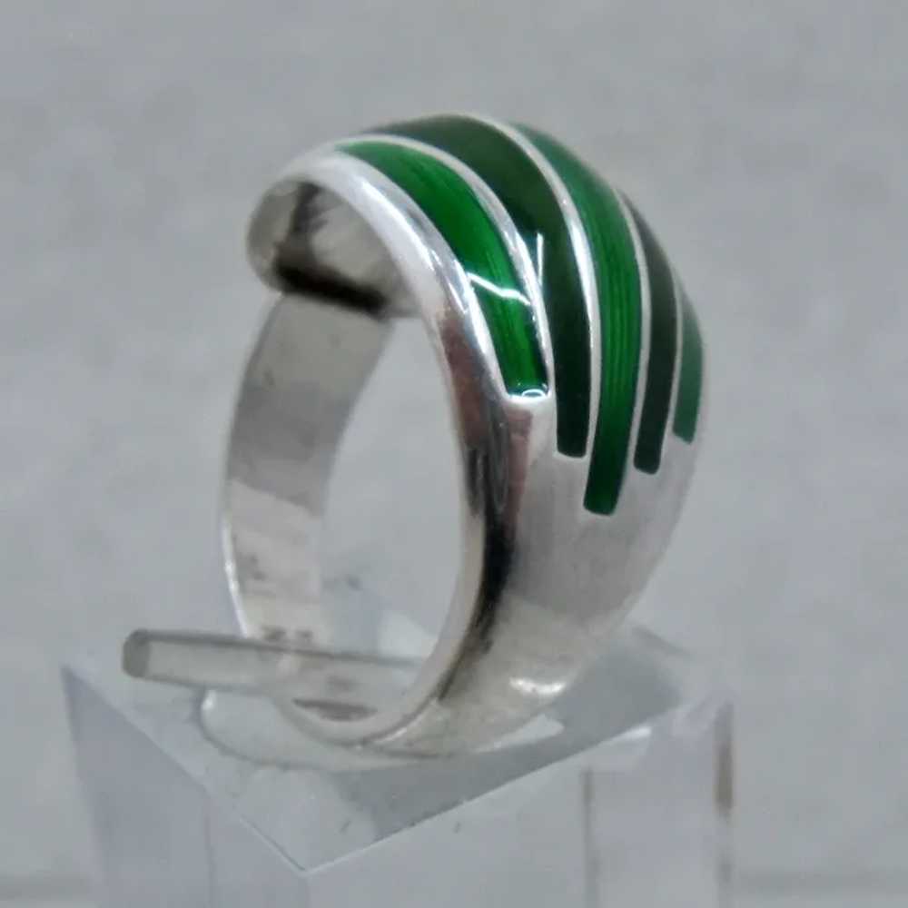 David Andersen Sterling Green Enamel Ring Sz 6 1/… - image 3
