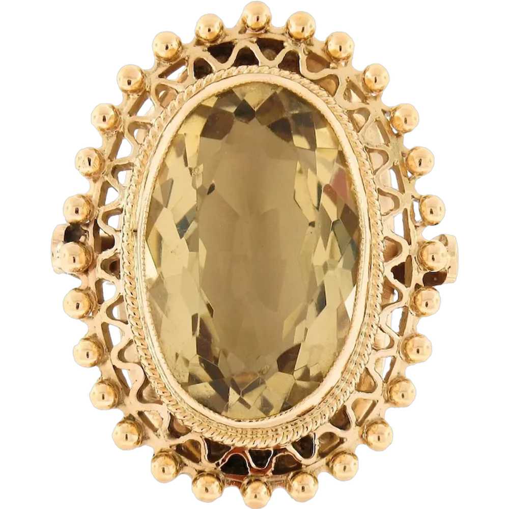 Vintage 18k Gold Milgrain Bezel Oval Citrine Open… - image 1