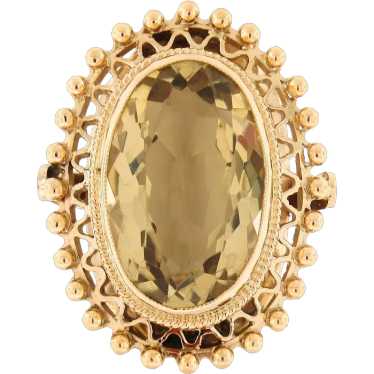 Vintage 18k Gold Milgrain Bezel Oval Citrine Open… - image 1