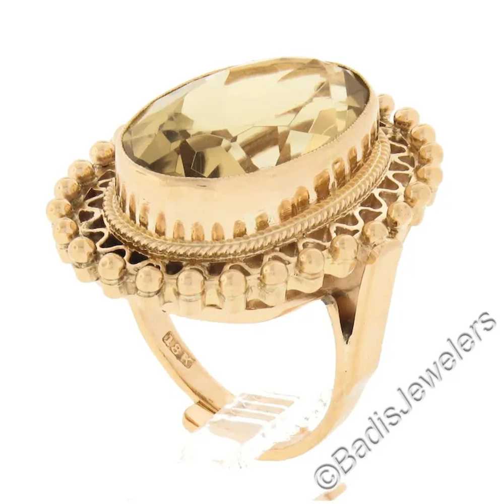 Vintage 18k Gold Milgrain Bezel Oval Citrine Open… - image 4