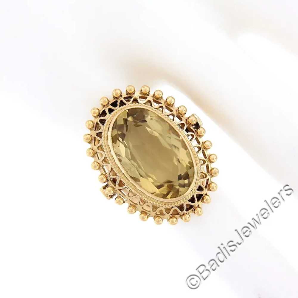 Vintage 18k Gold Milgrain Bezel Oval Citrine Open… - image 6