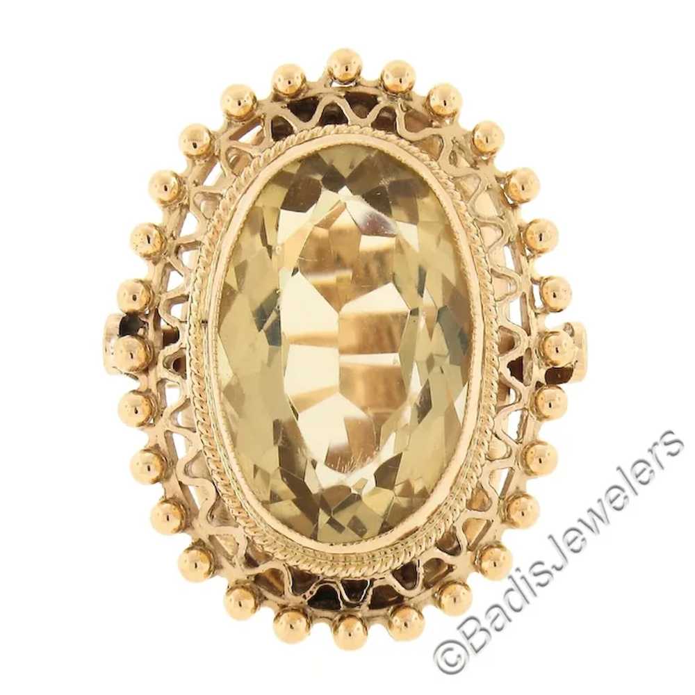 Vintage 18k Gold Milgrain Bezel Oval Citrine Open… - image 7