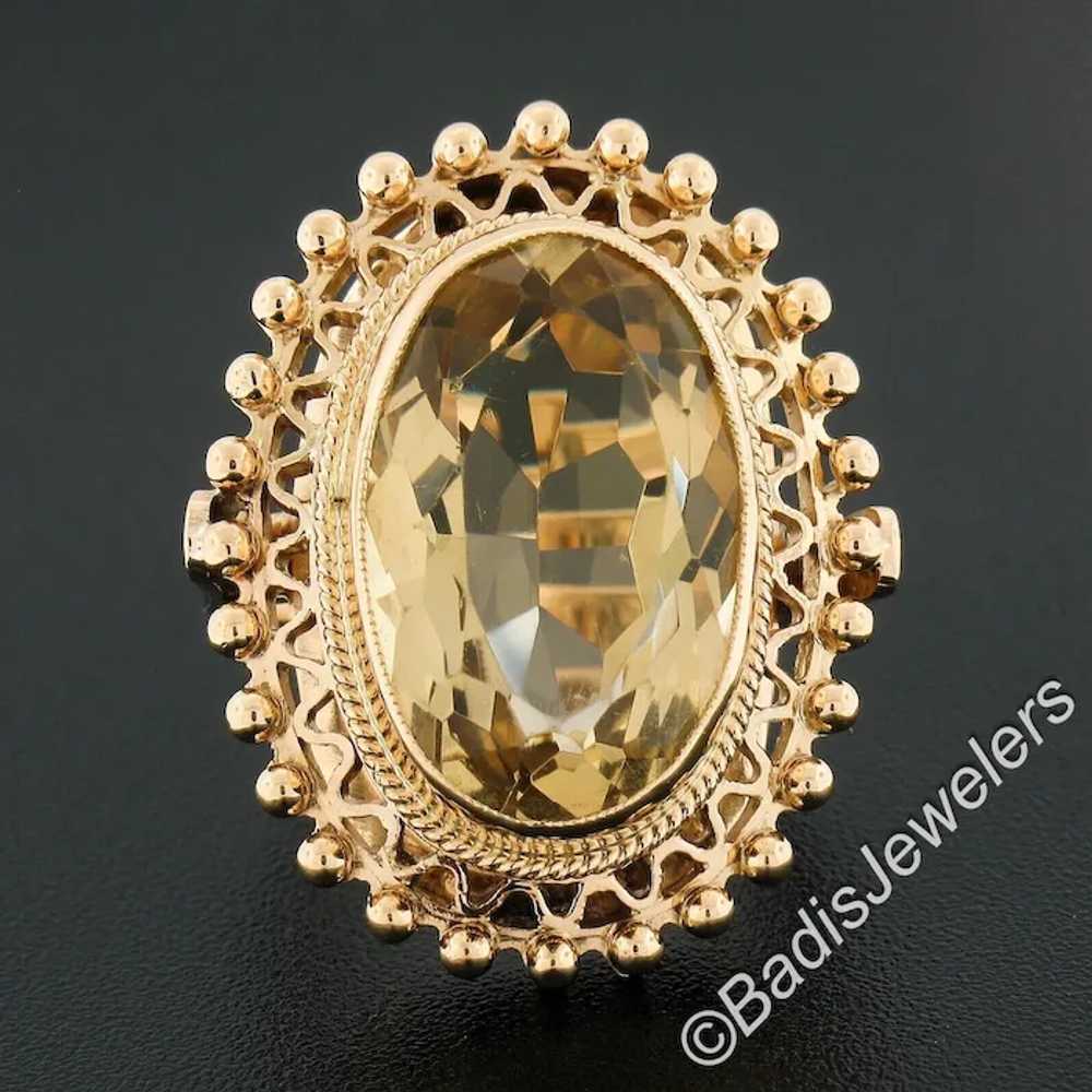 Vintage 18k Gold Milgrain Bezel Oval Citrine Open… - image 8