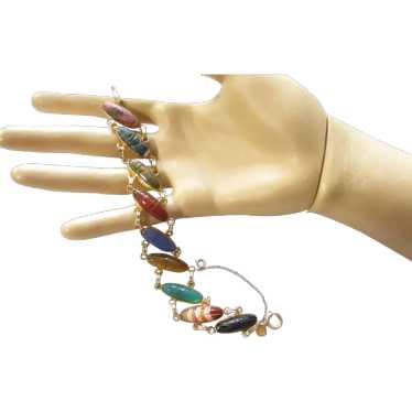 Vintage GF Scarab Link Bracelet Semiprecious Gems 