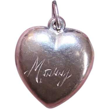 Dated 1945 Sterling Silver Puffy Heart Charm - En… - image 1