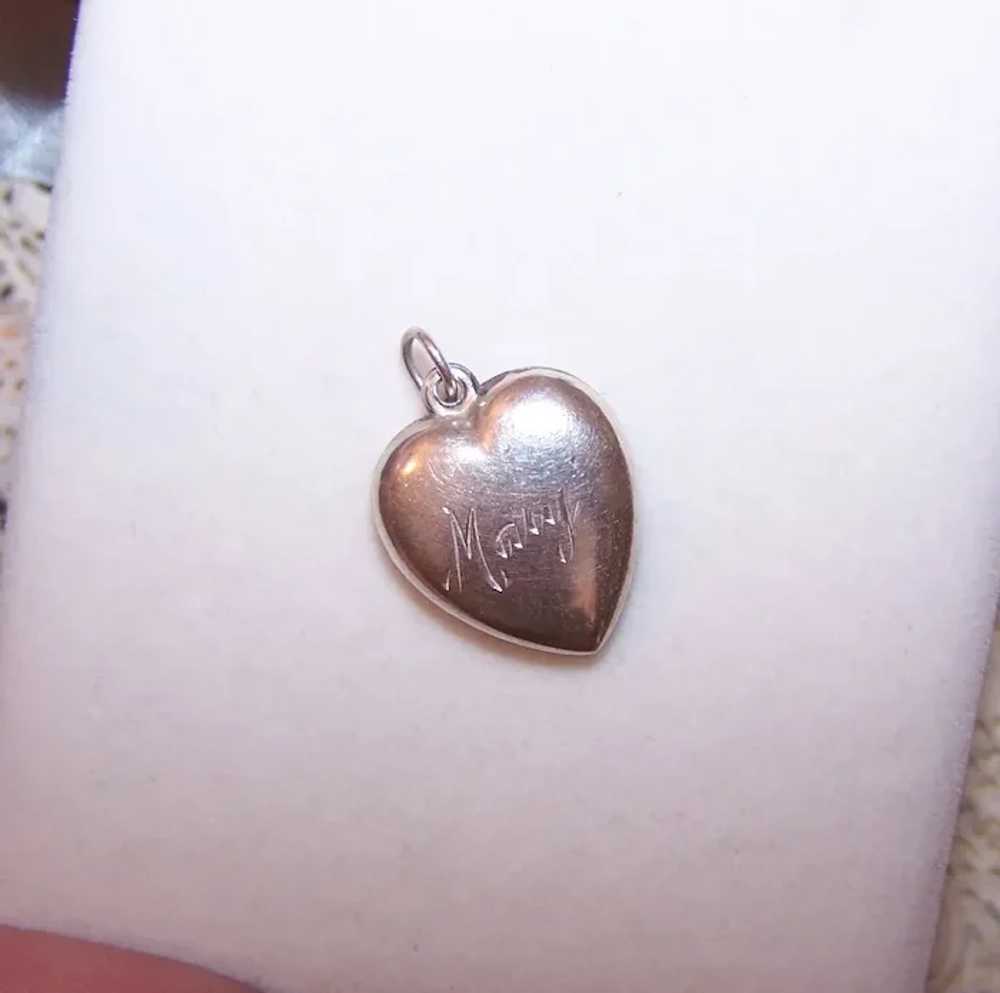 Dated 1945 Sterling Silver Puffy Heart Charm - En… - image 4