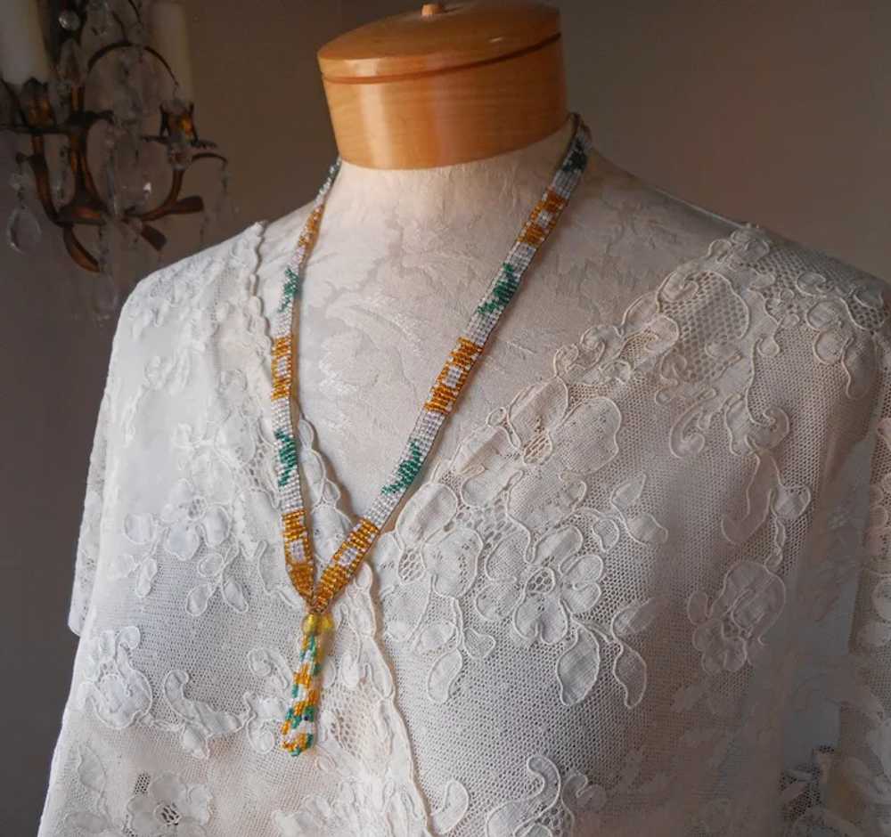 1910s Glass Seed Bead Weaving Woven Necklace Anti… - image 7