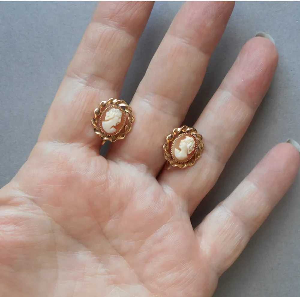 Gold Filled Shell Cameo Earrings Screw Back Vinta… - image 5