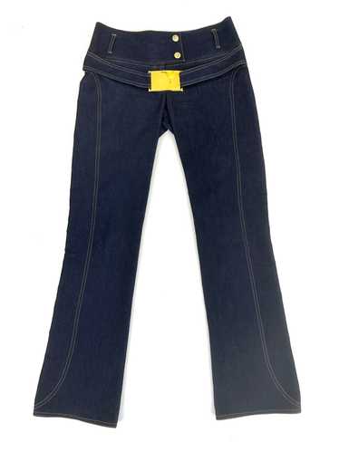 VINTAGE DOLCE GABBANA D&G Blue Denim Leather Belt Buttons Corset