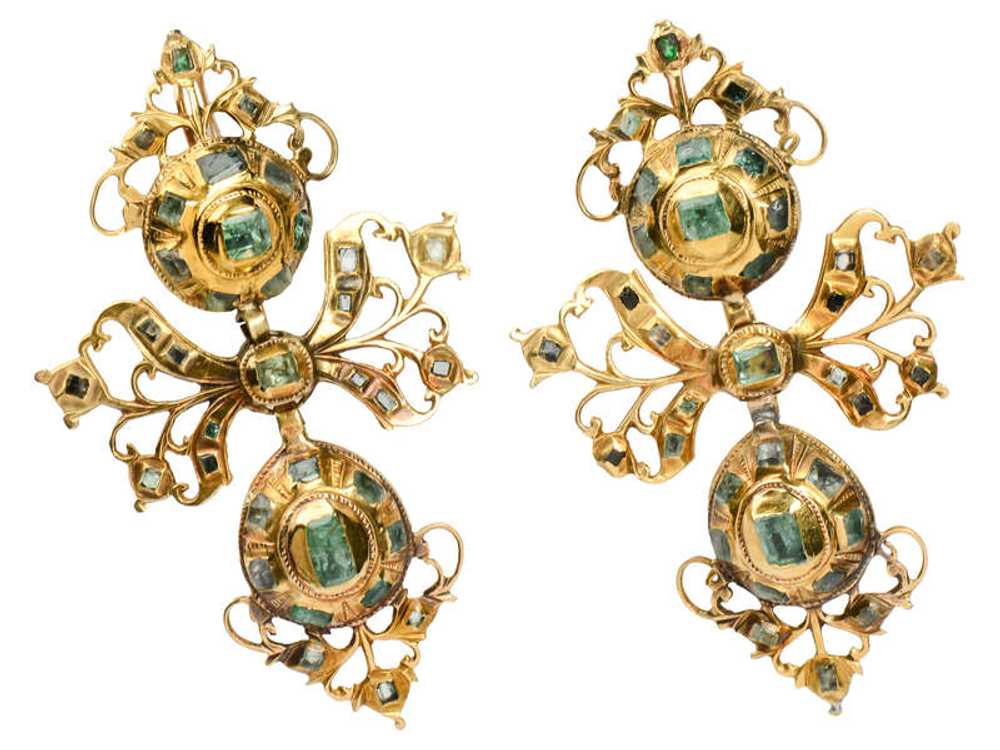 Georgian Iberian 18th Century Emerald Earrings - image 1