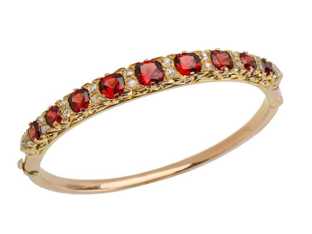 Edwardian Garnet & Rose Cut Diamond Bangle - image 1