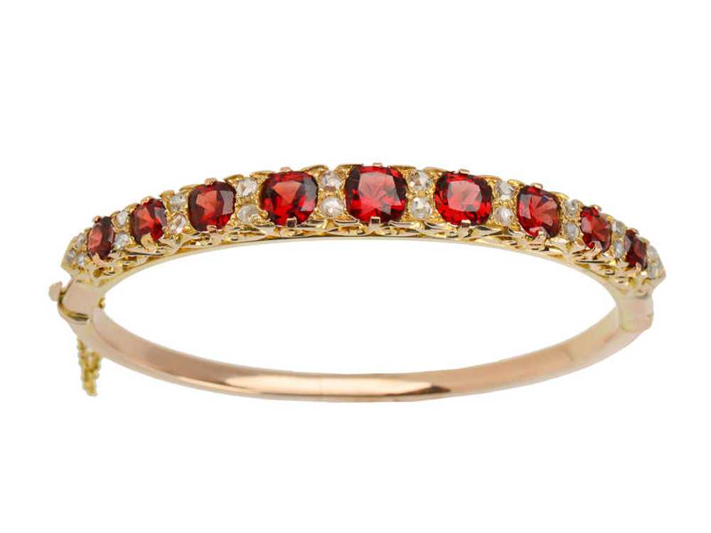 Edwardian Garnet & Rose Cut Diamond Bangle - image 3