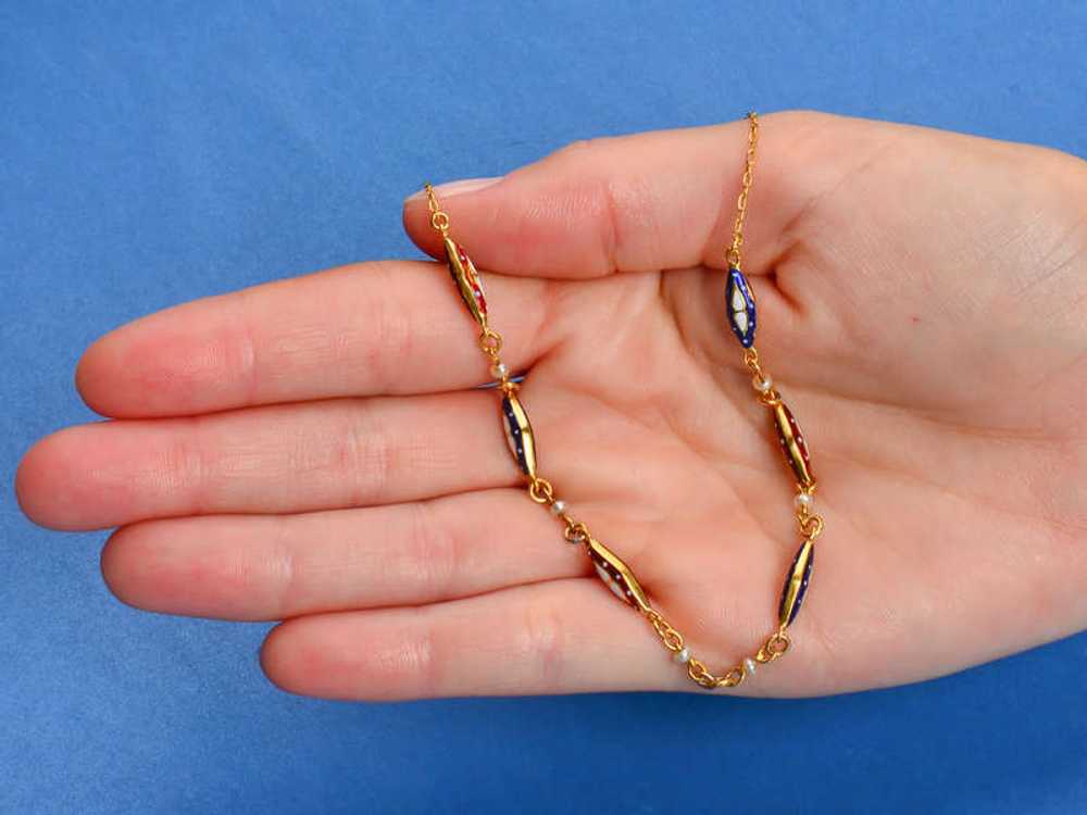 Antique Handmade Enamel Linked Gold Chain - image 5