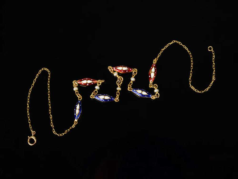 Antique Handmade Enamel Linked Gold Chain - image 6