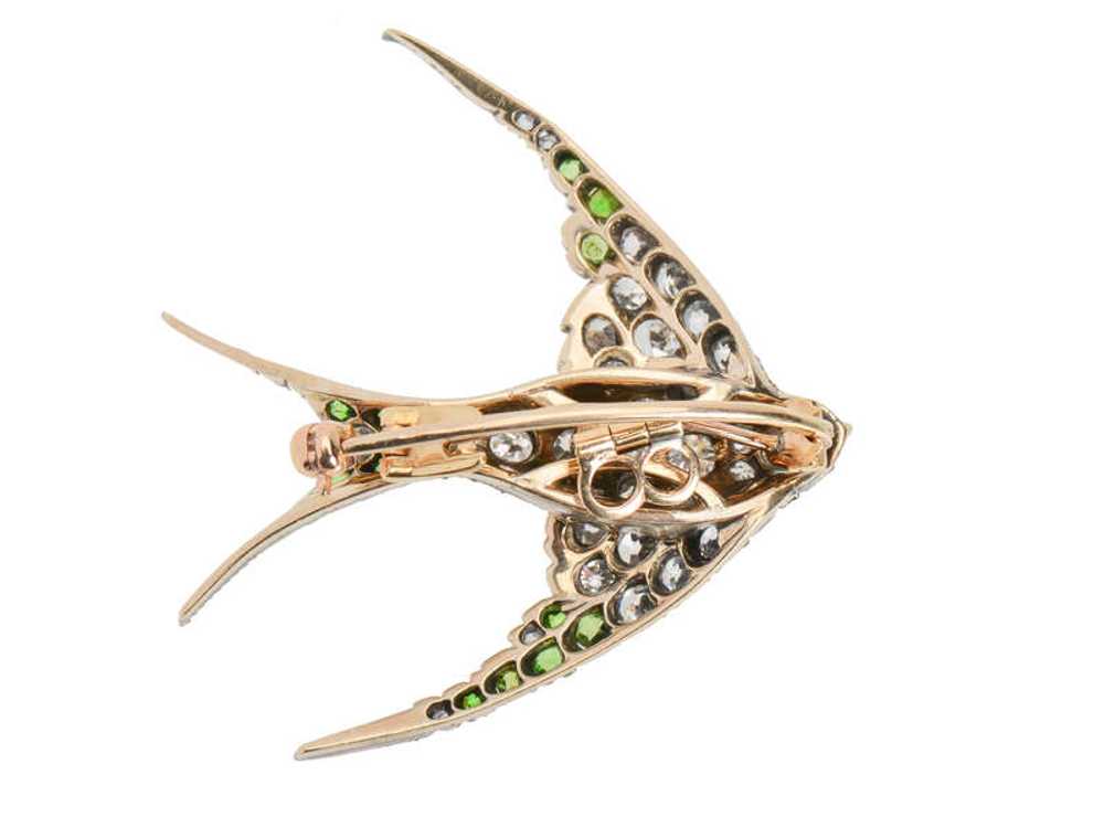 Demantoid Garnet Diamond Swallow Bird Brooch - image 8