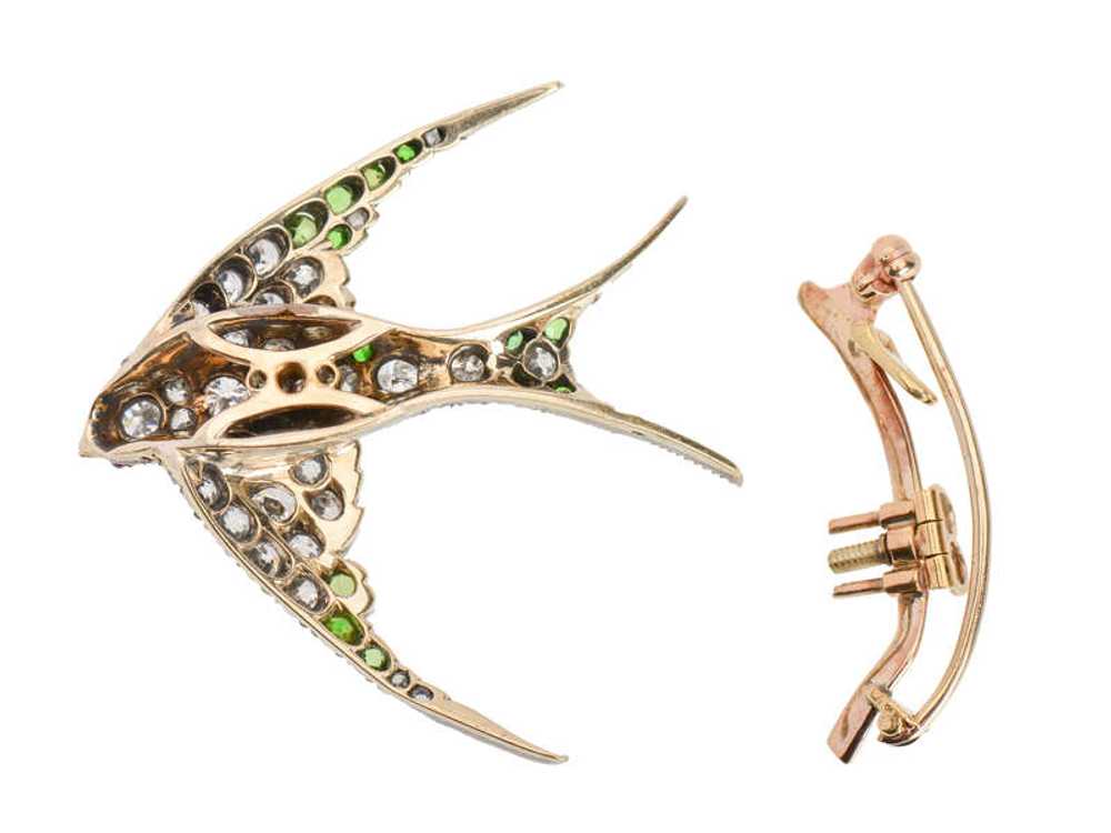 Demantoid Garnet Diamond Swallow Bird Brooch - image 9