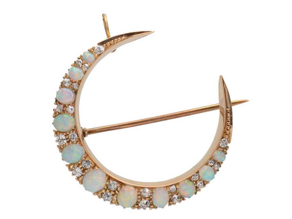 Victorian Opal Diamond Crescent Moon - image 1