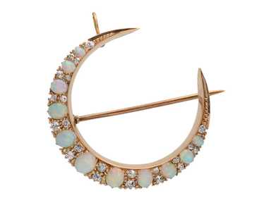 Victorian Opal Diamond Crescent Moon - image 1