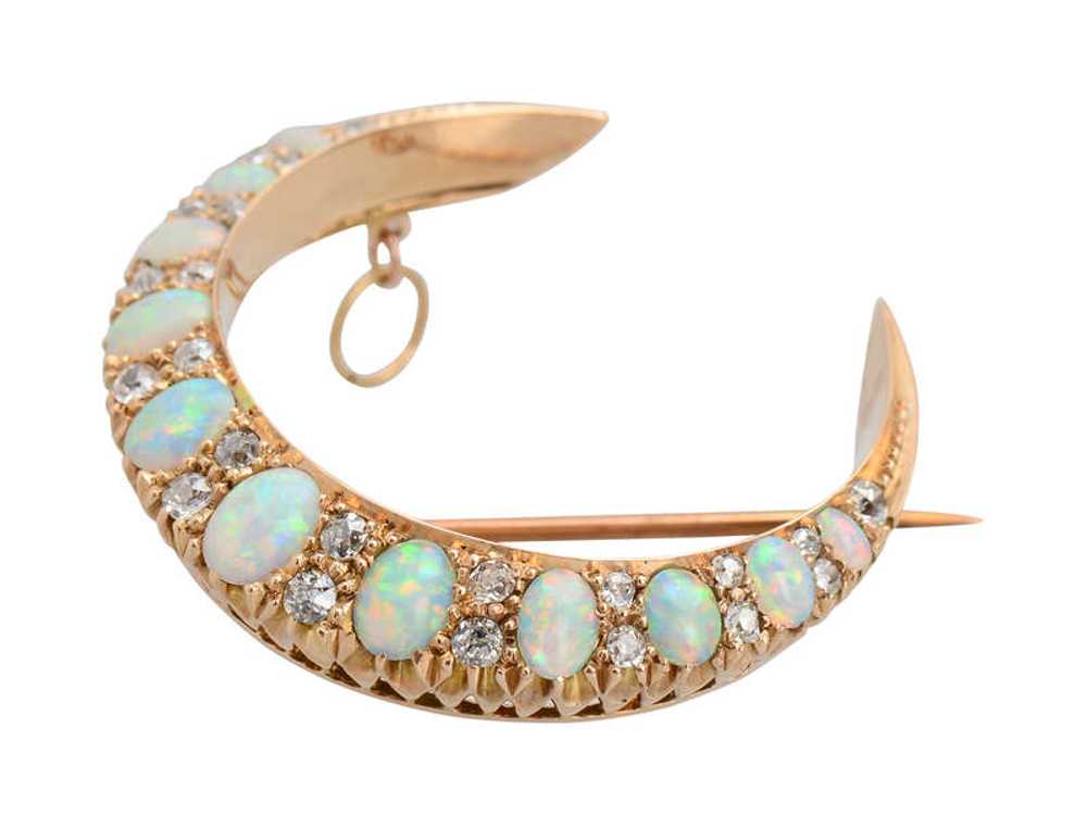 Victorian Opal Diamond Crescent Moon - image 4