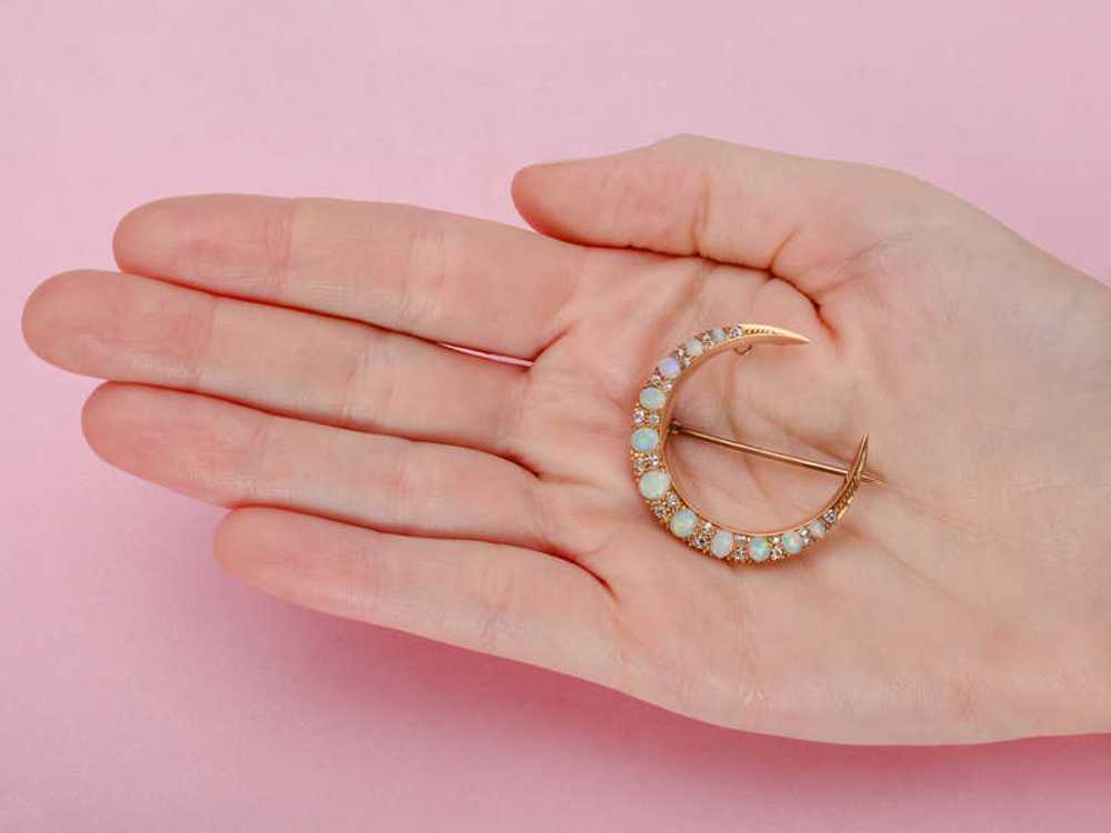 Victorian Opal Diamond Crescent Moon - image 5