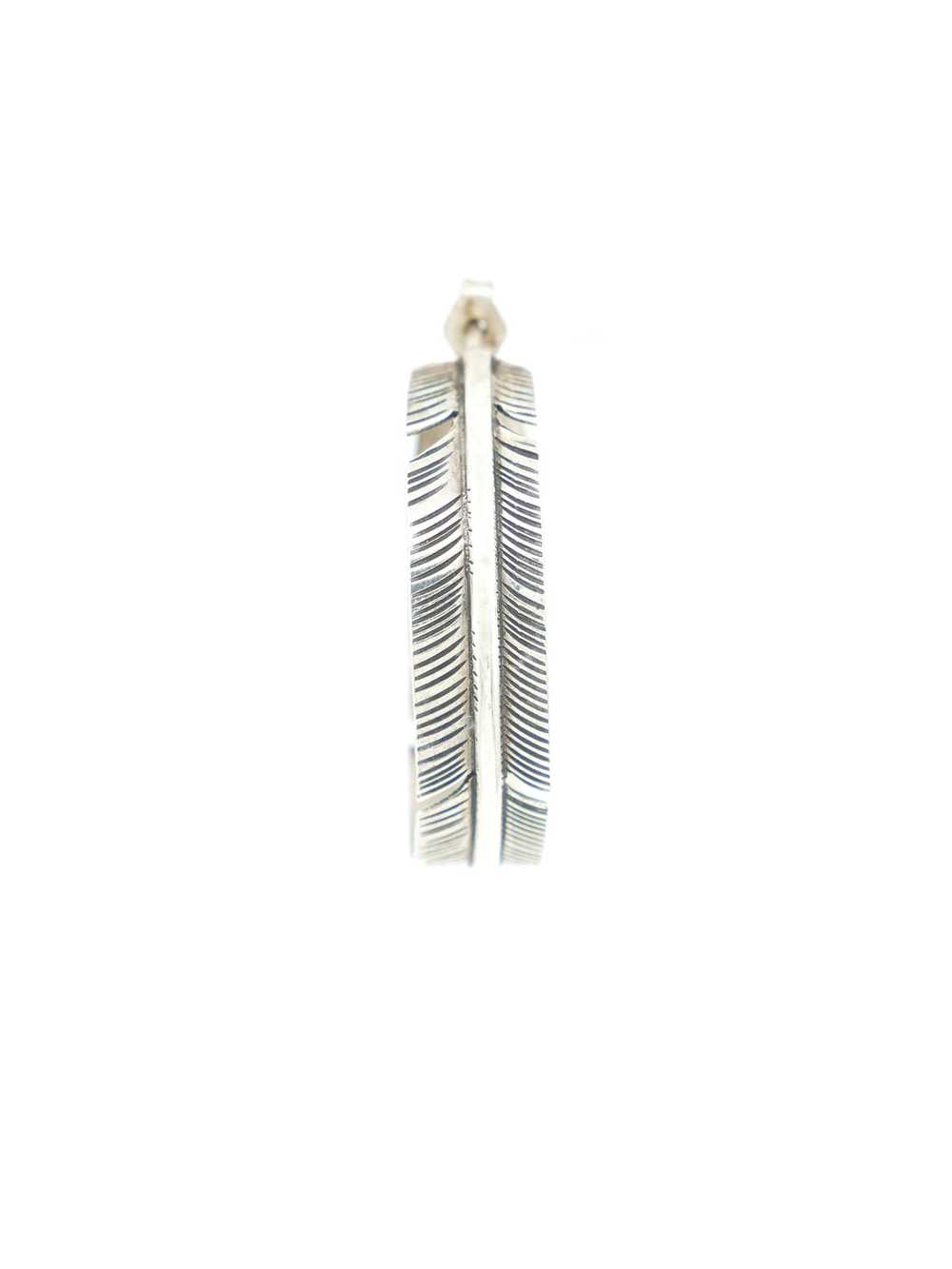 Modern Silver Feather Hoop Earrings - image 3