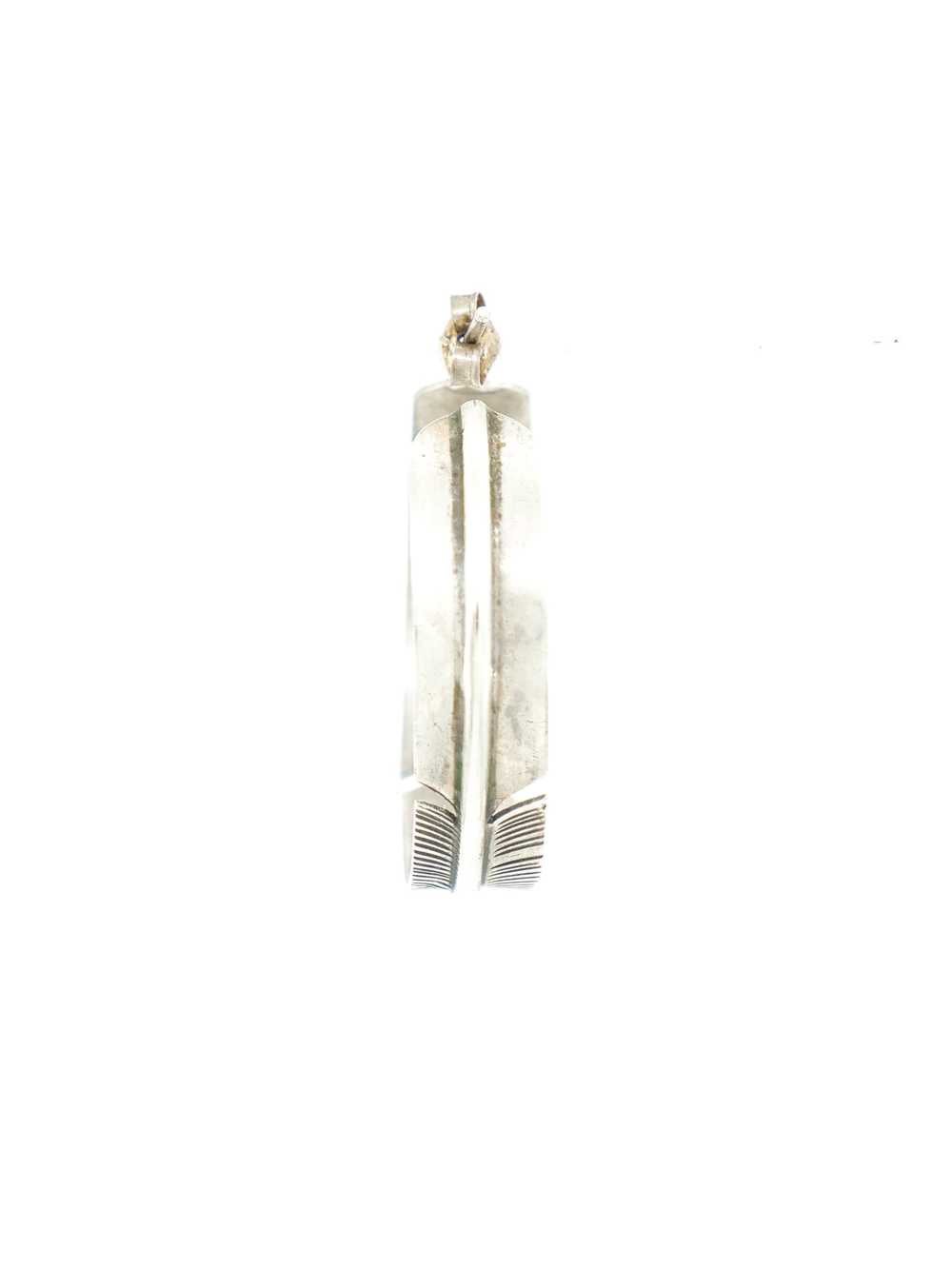 Modern Silver Feather Hoop Earrings - image 4