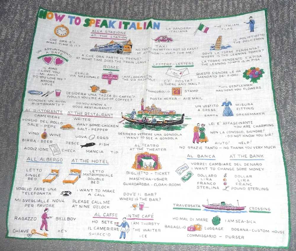 Fun Picture Hanky Handkerchief  How to Speak Ital… - image 2