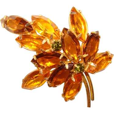 Fabulous AMBER & BROWN Navette Vintage Rhinestone 