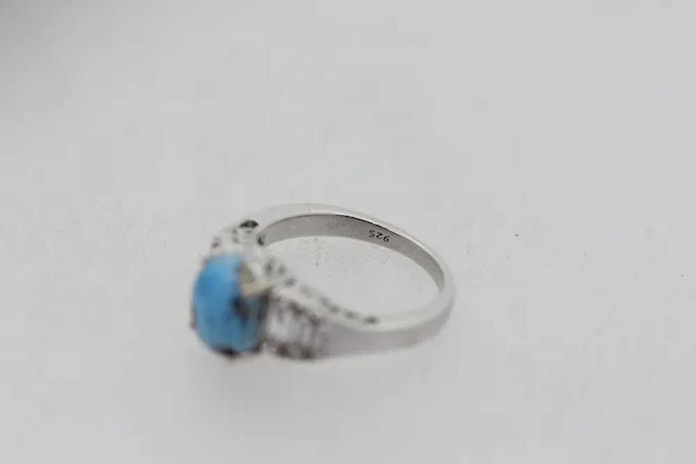 Sterling Silver Oval Turquoise Clear Stone ring -… - image 2