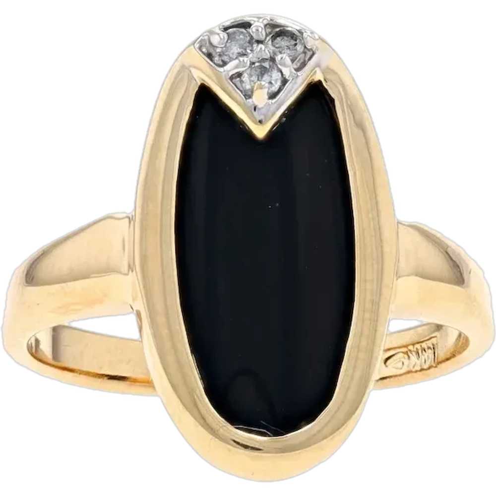 Yellow Gold Onyx & Diamond Ring - 14k Trillion Cut - image 1