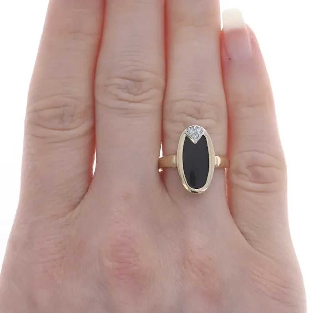 Yellow Gold Onyx & Diamond Ring - 14k Trillion Cut - image 2