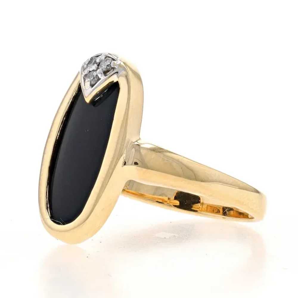 Yellow Gold Onyx & Diamond Ring - 14k Trillion Cut - image 3