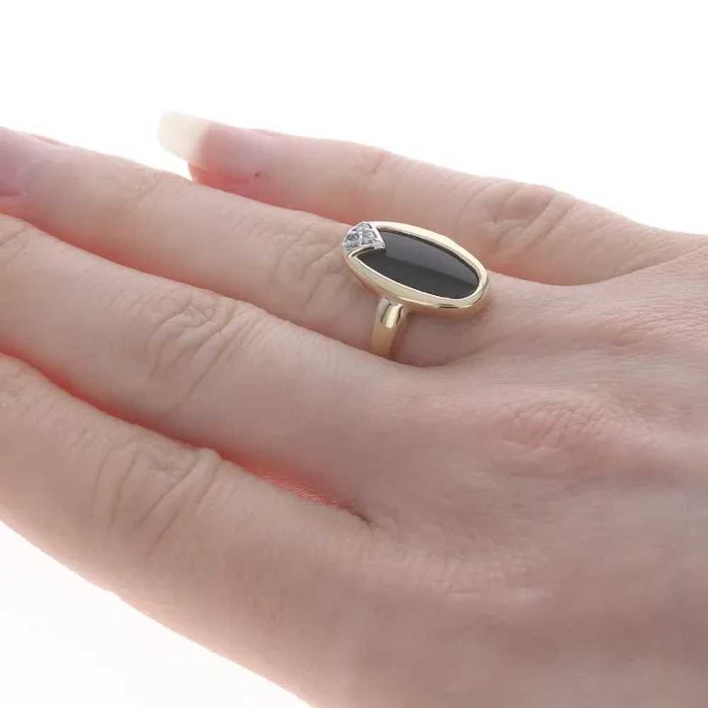 Yellow Gold Onyx & Diamond Ring - 14k Trillion Cut - image 4