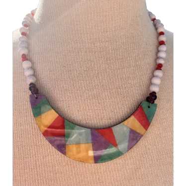 1980's Large Mod Karla Jordon Colorful Beaded Neck