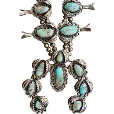 Navajo Bisbee Turquoise Sterling Silver Squash blo