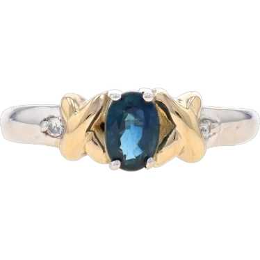 White Gold Sapphire & Diamond Ring - 14k Oval .68c